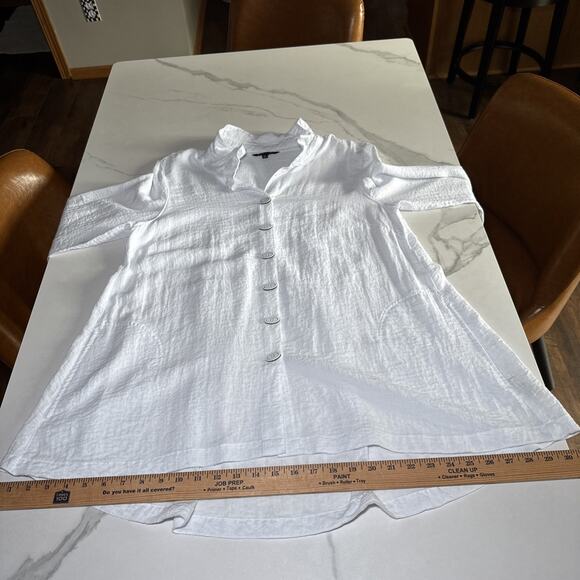 John Mark Size M White Blouse Button Front Wire Collar Tunic Top Artsy Lagenlook - Picture 6 of 14